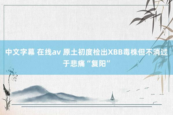 中文字幕 在线av 原土初度检出XBB毒株但不消过于悲痛“复阳”